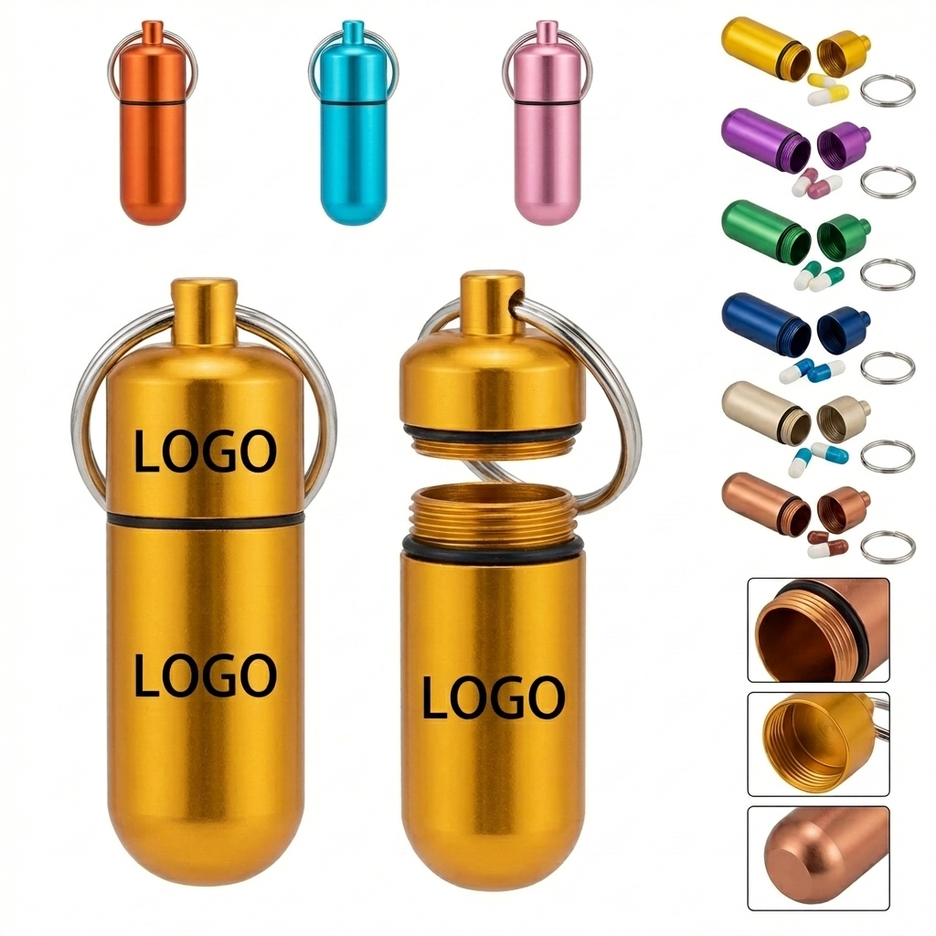 Waterproof Aluminum Pill Holder with Keychain and Sealed Lid