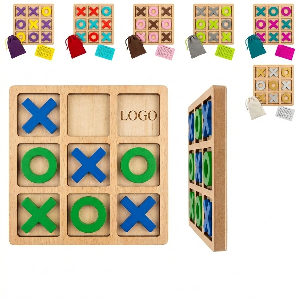 Portable Wooden Tic Tac Toe Game Set for Kids and Adults