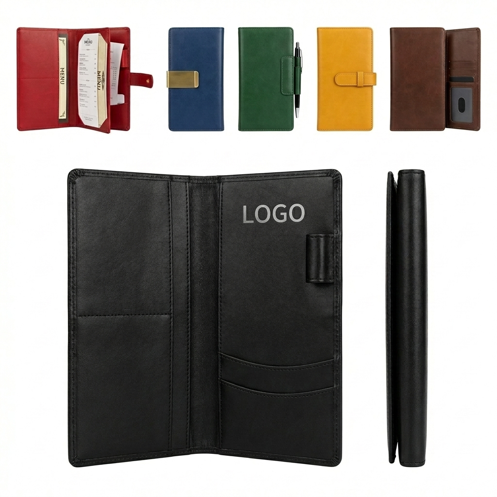Premium PU Leather Bill Holder with Pen Clip for Restaurants and Bars