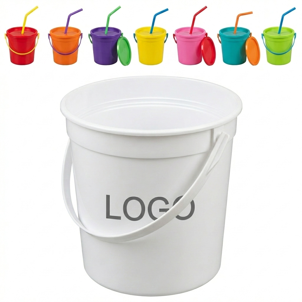 32 oz Solid Color Plastic Party Punch Pail Drink Bucket
