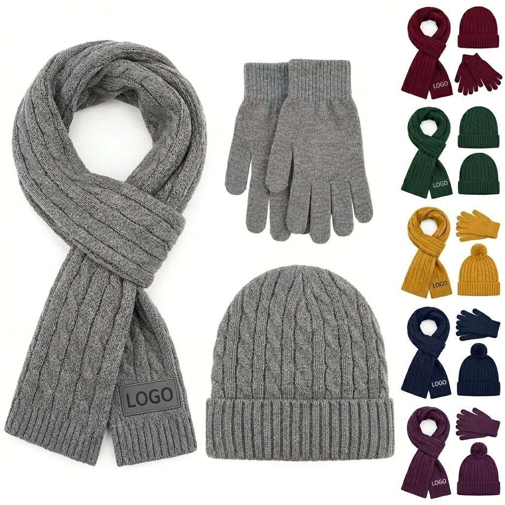 Alpaca Winter Set: Braided Scarf, Beanie & Touchscreen Gloves