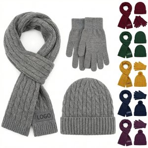Alpaca Winter Set: Braided Scarf, Beanie & Touchscreen Gloves