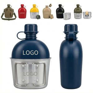 1L Tactical Military Water Bottle with Handle and Aluminum Cooking Cup